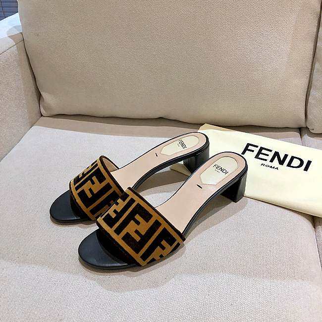 Fendi Brown Velvet Zucca Slide Sandals - 1