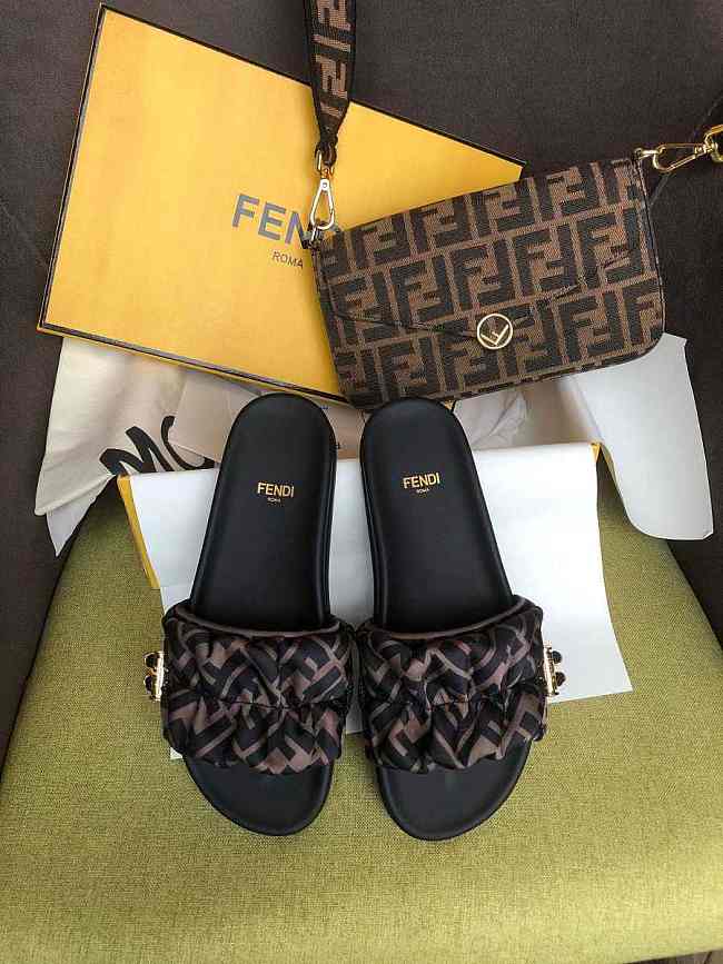 Fendi VERTIGO Brown satin slides - 8X8142AE7SF0R7V - 1
