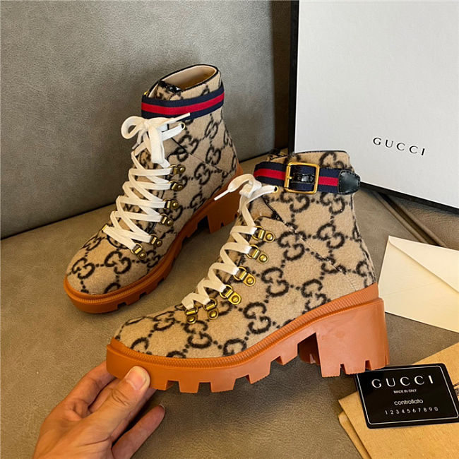 Gucci Beige Wool GG Ankle Boots - 1