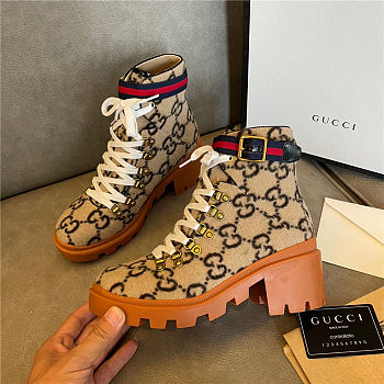 Gucci Beige Wool GG Ankle Boots