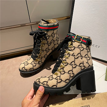 Gucci Beige Wool GG Ankle Boots Black