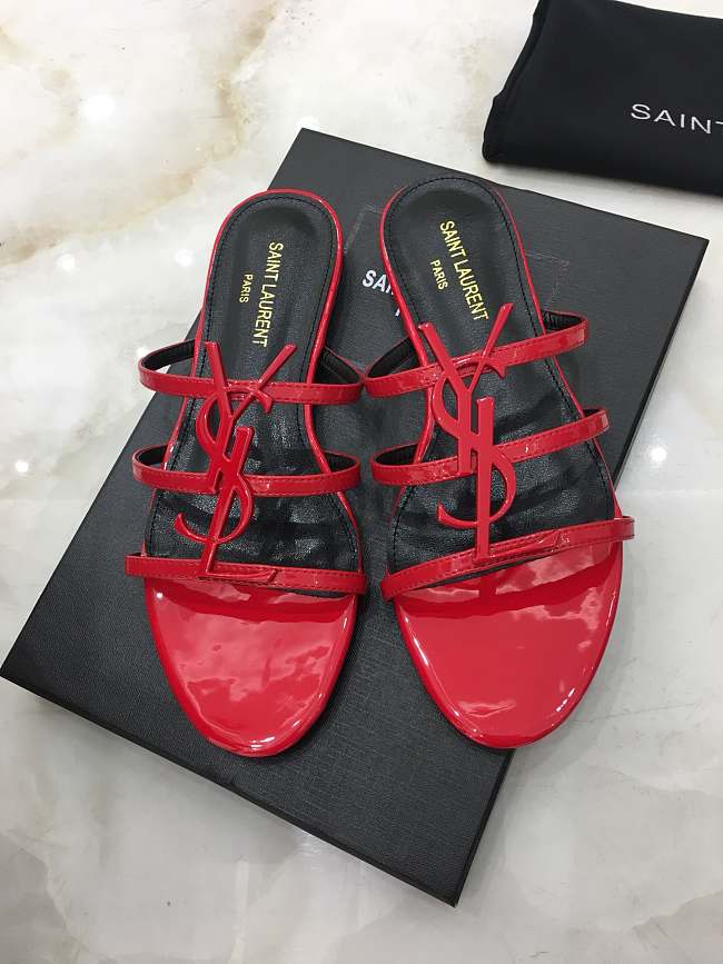 SAINT LAURENT Red Cassandra Flat Sandals 201418F124483 - 1