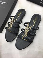 SAINT LAURENT Black Cassandra Gold YSL Flat Sandals 201418F124483 - 4