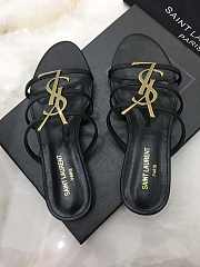 SAINT LAURENT Black Cassandra Gold YSL Flat Sandals 201418F124483 - 5