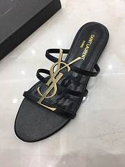 SAINT LAURENT Black Cassandra Gold YSL Flat Sandals 201418F124483 - 2