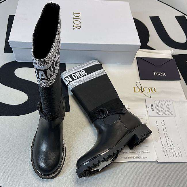 D-MAJOR BOOT Black and White Technical Fabric and Black Calfskin ...