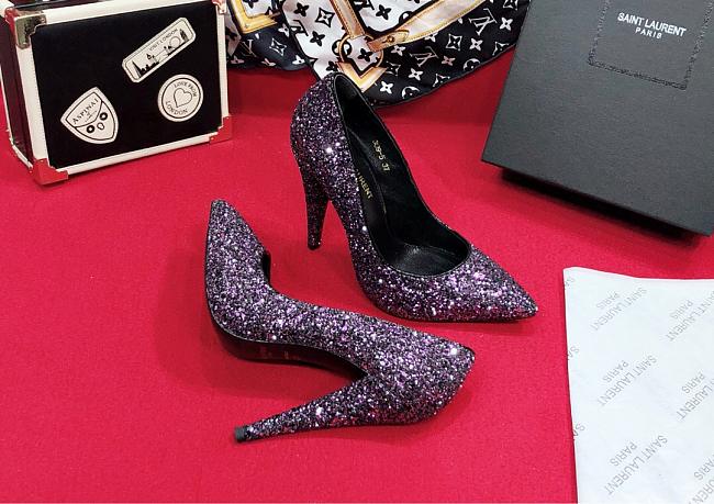 SAINT LAURENT Cleopard Purple 85 Heels 212418F122004 - 1