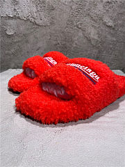 Balenciaga Women's Furry Faux Shearling Slides Red - 2
