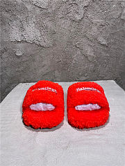 Balenciaga Women's Furry Faux Shearling Slides Red - 4