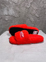 Balenciaga Women's Furry Faux Shearling Slides Red - 5