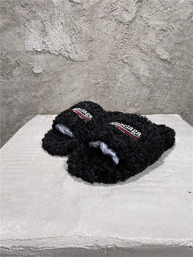 Balenciaga Women's Furry Faux Shearling Slides Black - 1