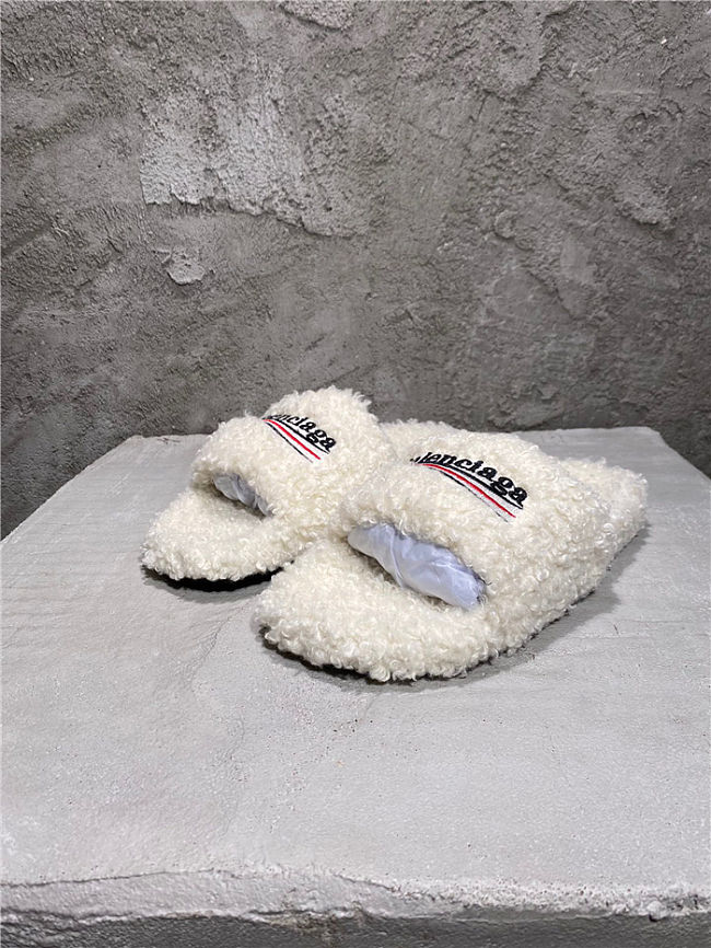 Balenciaga Women's Furry Faux Shearling Slides White - 1