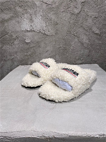 Balenciaga Women's Furry Faux Shearling Slides White