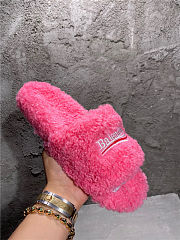 Balenciaga Women's Furry Faux Shearling Slides Pink - 5