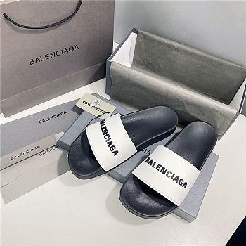 BALENCIAGA White Logo Pool Slides 1