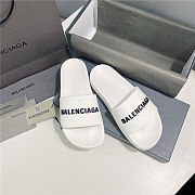 BALENCIAGA Full White Logo Pool Slides - 2