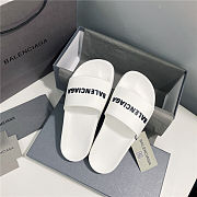 BALENCIAGA Full White Logo Pool Slides - 3
