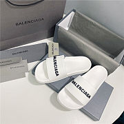 BALENCIAGA Full White Logo Pool Slides - 4