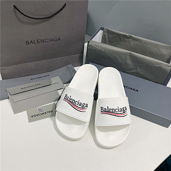 BALENCIAGA White Logo Wavy Pool Slides