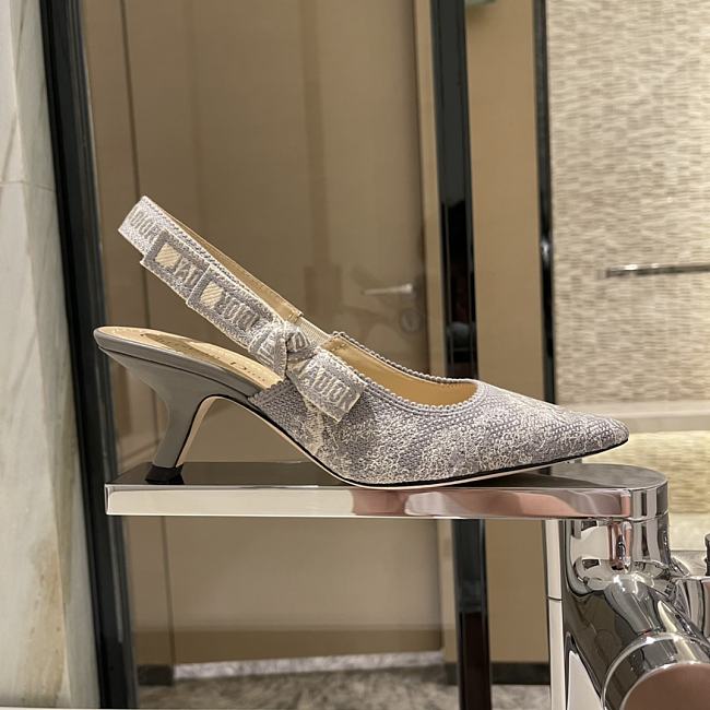 J'ADIOR SLINGBACK PUMP Gray Toile de Jouy Reverse Embroidered Cotton - 1