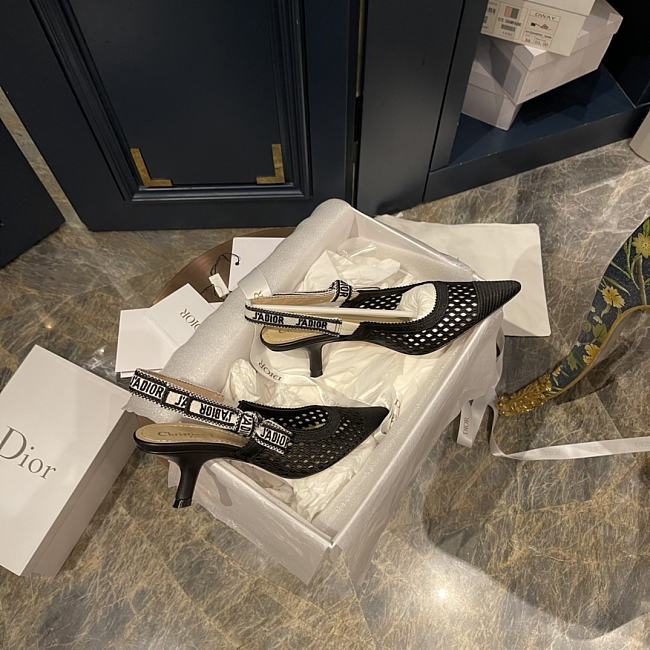 DIOR &MOI SLINGBACK PUMP Black Mesh Cannage Embroidery - 1