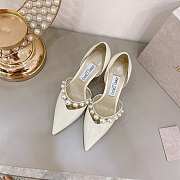 Latte Patent Leather Pointed Pumps with Pearl Embellishment AURELIE85XKM - 5