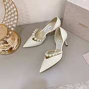 Latte Patent Leather Pointed Pumps with Pearl Embellishment AURELIE85XKM - 3
