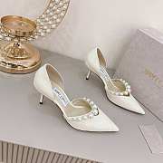 Latte Patent Leather Pointed Pumps with Pearl Embellishment AURELIE85XKM - 4