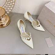 Latte Patent Leather Pointed Pumps with Pearl Embellishment AURELIE85XKM - 2