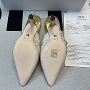 J'Adior Slingback Pump White and Gold-Tone Toile de Jouy  - 5