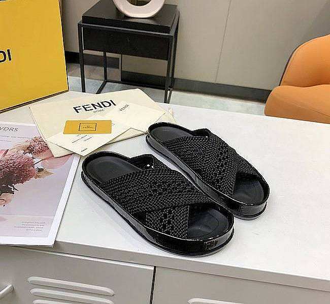 Fendi Black stretch lace slides 8X8088AEH5F0ABB  - 1
