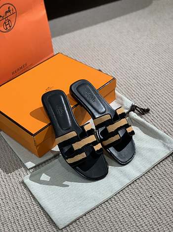 Hermes Oral Sandal Black Orange Leather
