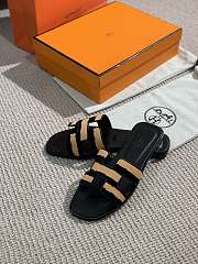 Hermes Oral Sandal Black Orange Leather - 6