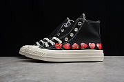 COMME DES GARÇONS PLAY X CHUCK TAYLOR 70S HI TOP MULTI HEART BLACK/RED] - 1