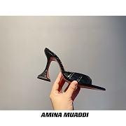 Amina Muaddi Black Snake Skin Sling Heels - 6