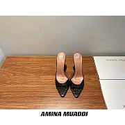 Amina Muaddi Black Snake Skin Sling Heels - 3