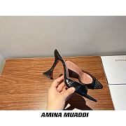 Amina Muaddi Black Snake Skin Sling Heels - 2