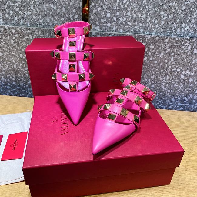 ROMAN STUD CALFSKIN BALLET FLAT PINK - 1