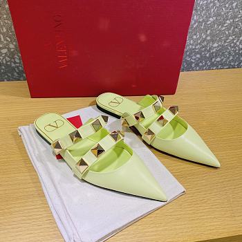 ROMAN STUD FLAT MULE IN CALFSKIN LIME SORBET