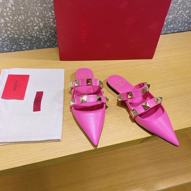 ROMAN STUD FLAT MULE IN CALFSKIN PINK - 1