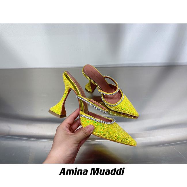 AMINA MUADDI Gilda Yellow Crystal Slide Sandals - 1
