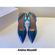 AMINA MUADDI Blue See-Through Slingback Bow Pumps - 3