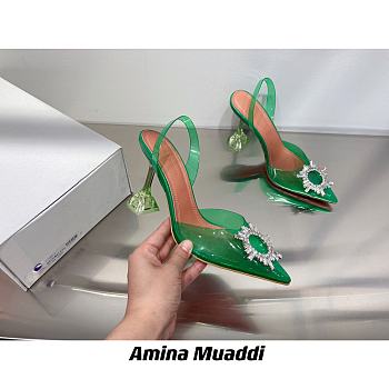 AMINA MUADDI Begum Green Plexi Jewel Pumps