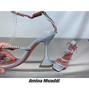 Amina Muaddi Gilda Sandal Dust Blue Patent & Candy Rainbow Crystal - 6