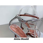 Amina Muaddi Gilda Sandal Dust Blue Patent & Candy Rainbow Crystal - 4