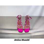 Amina Muaddi Gilda Sandal Ruby Pink Satin & Ruby Crystal Low - 3
