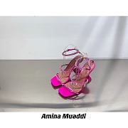 Amina Muaddi Gilda Sandal Ruby Pink Satin & Ruby Crystal Low - 4