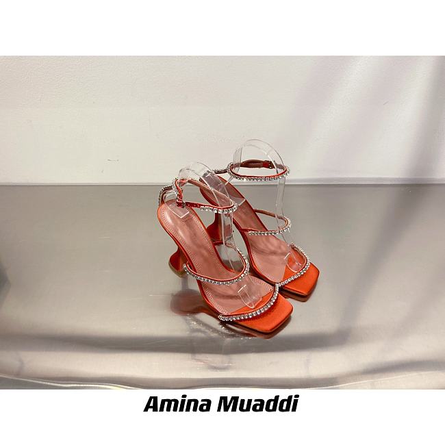 Amina Muaddi GILDA TAN PATENT & WHITE CRYSTALS LOW - 1