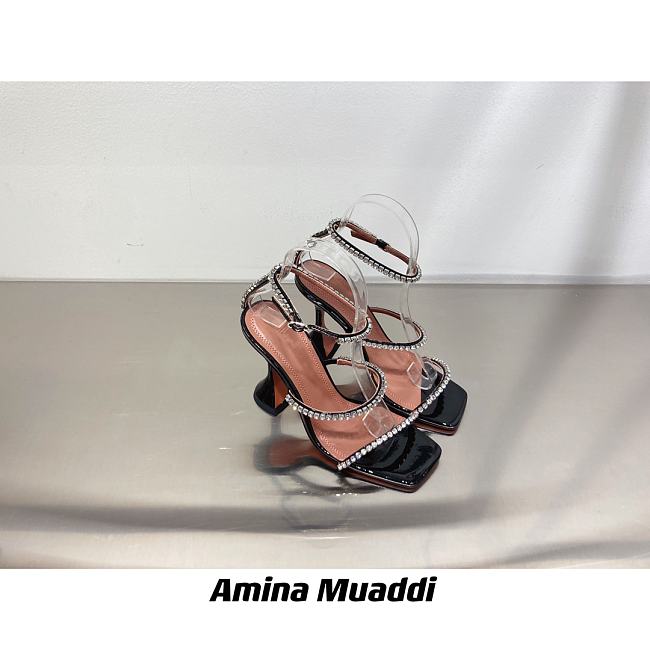 Amina Muaddi GILDA BLACK PATENT & WHITE CRYSTALS LOW - 1