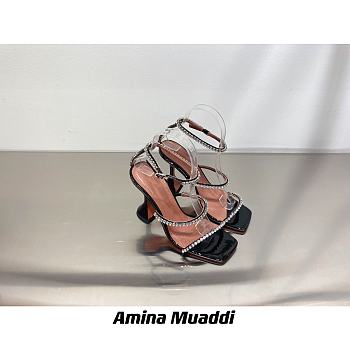 Amina Muaddi GILDA BLACK PATENT & WHITE CRYSTALS LOW